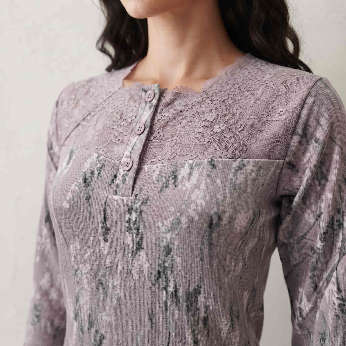 Mauve Bloom Women Winter Full Sleeves Pajama Set – Dusty Lavender