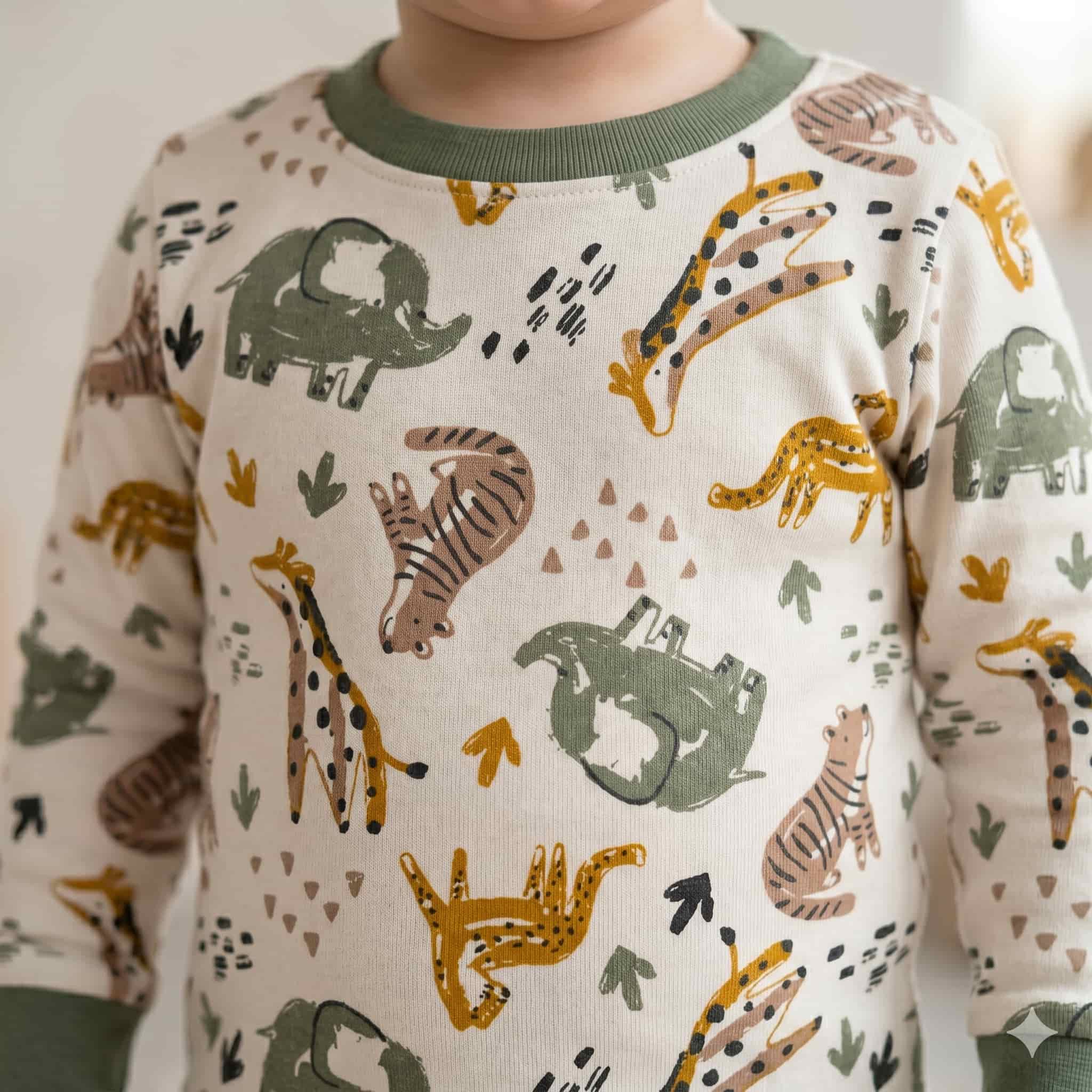 Safari Friends Baby Boys Full Sleeves Pajama Set - Cream