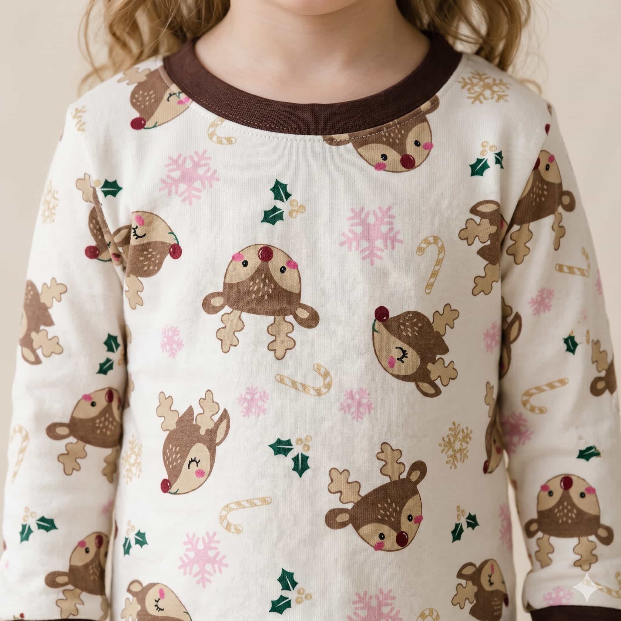 Reindeer Wishes Girls Full Sleeves Pajama Set - Cream