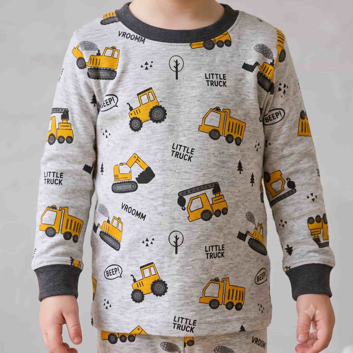 Mini Truck Boys Full Sleeves Pajama Set - Light Grey