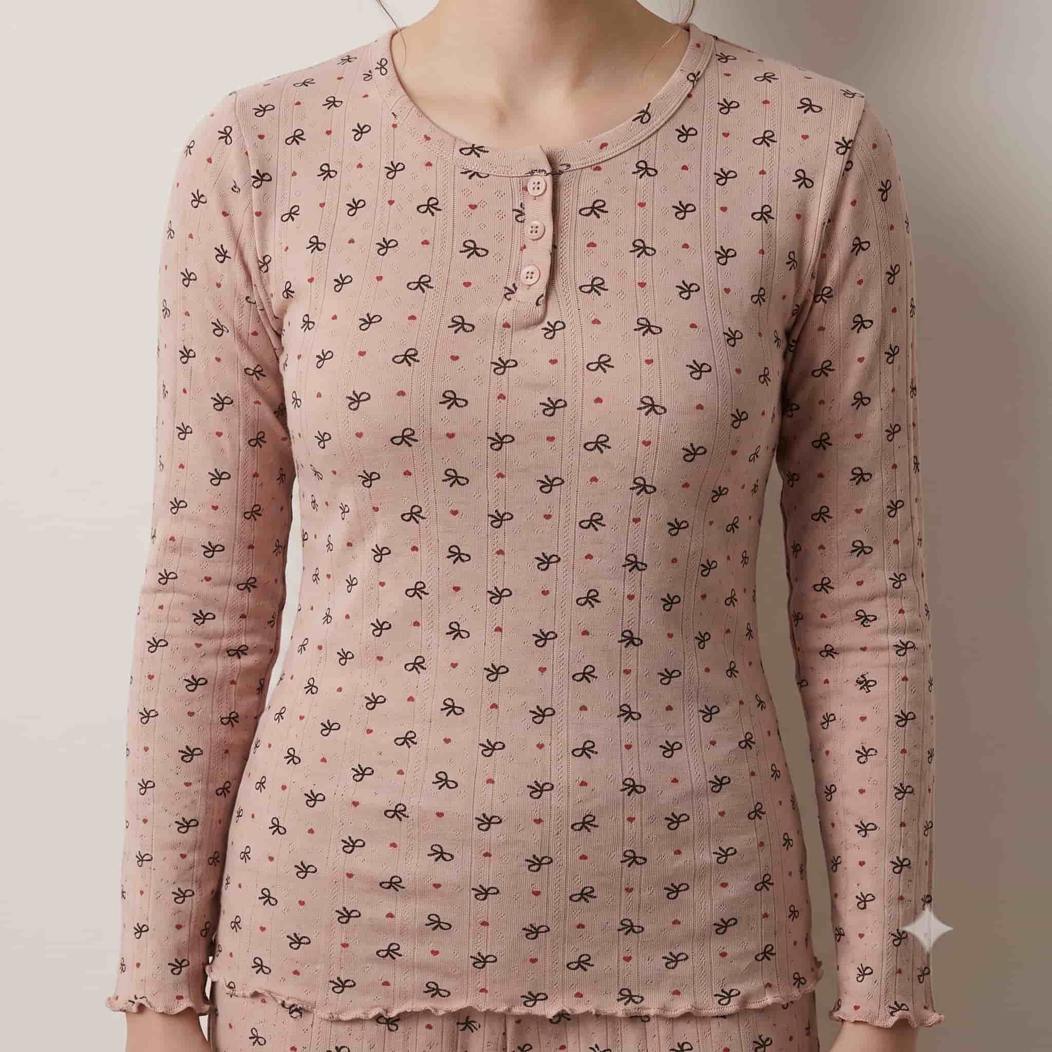 Bow Romance Women Full Sleeves Pajama Set - Pink