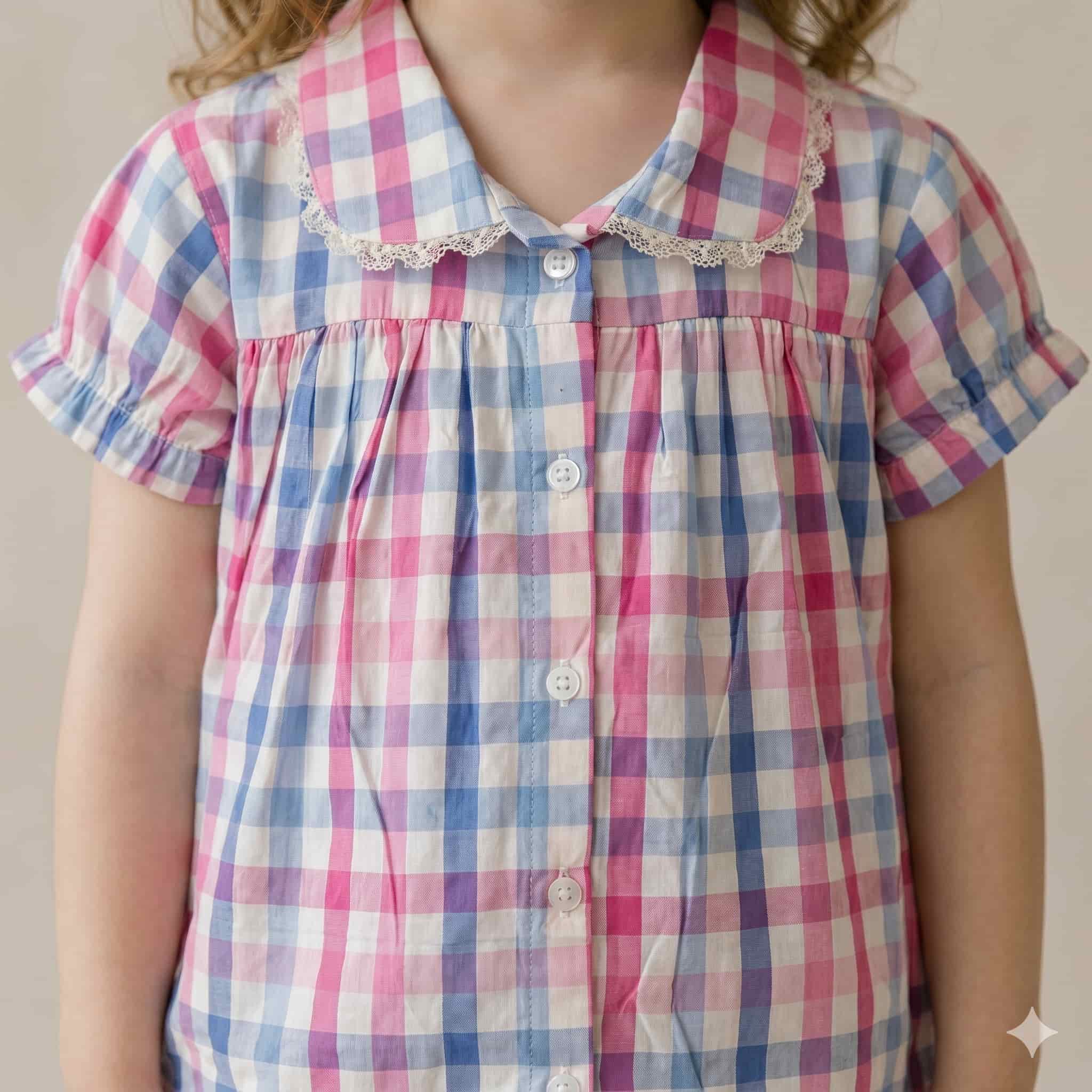 Berry Check Girl Half Sleeves Pajama Set - Pink & Blue