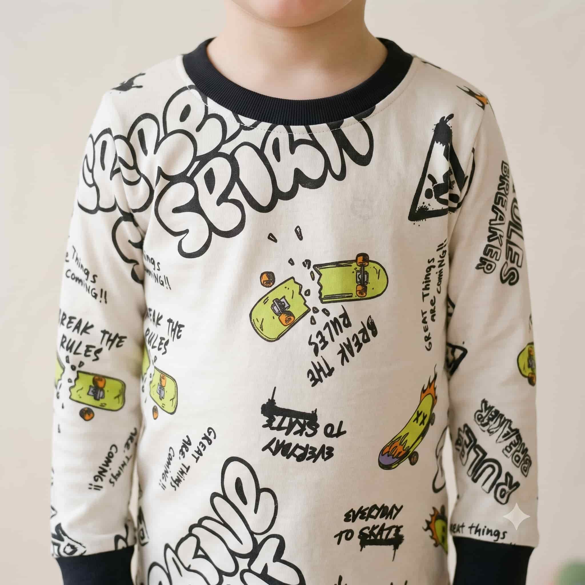 Skate Spirit Boys Full Sleeves Pajama Set - Black