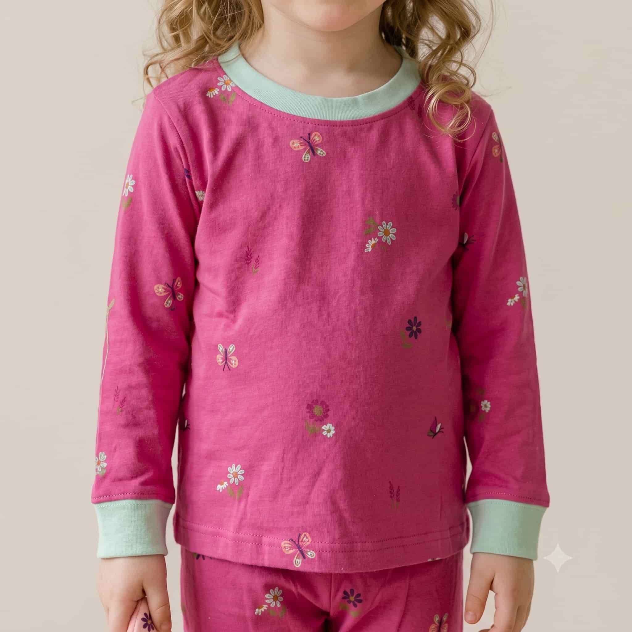 Butterfly Girls Full Sleeves Pajama Set - Magenta
