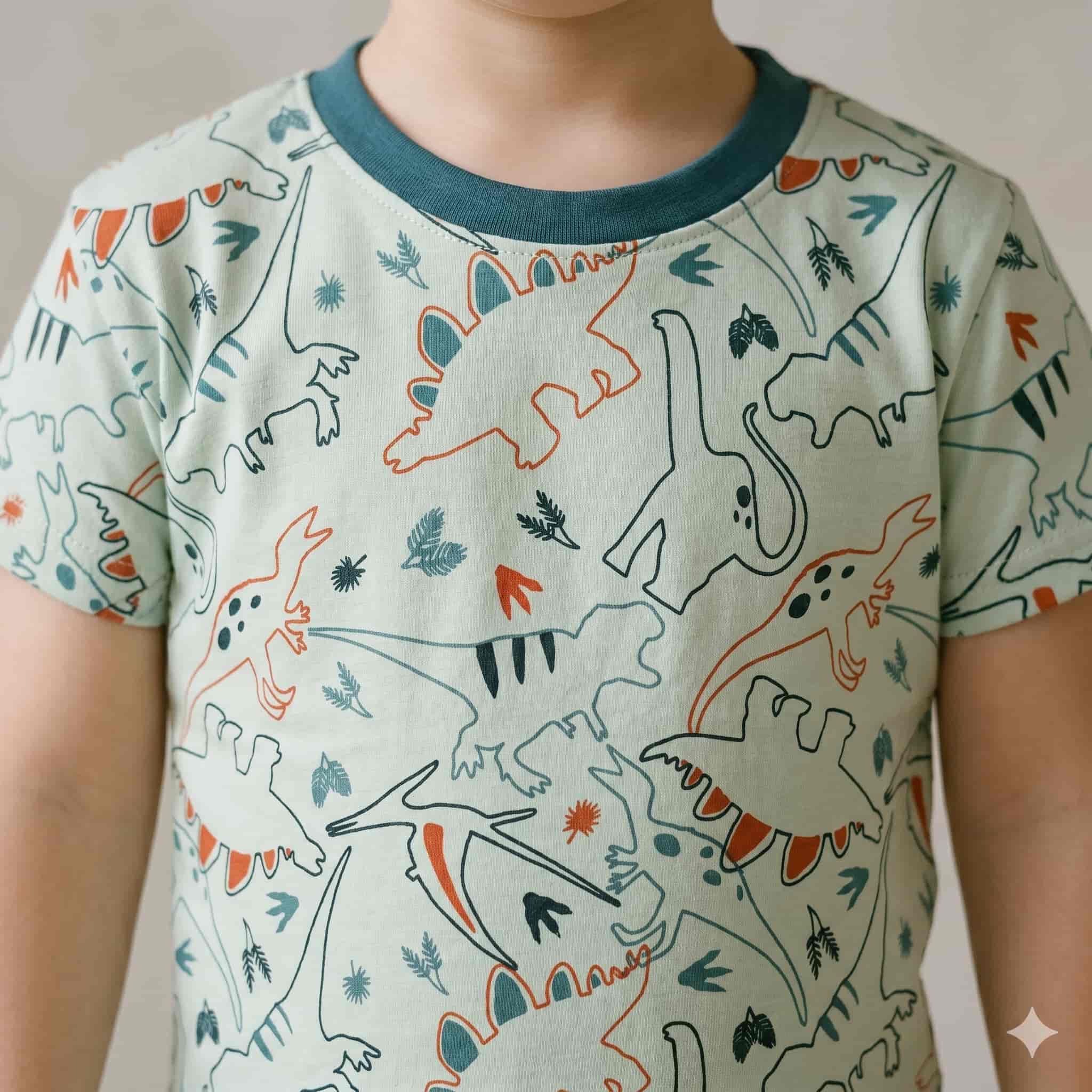 Jurassic Journey Boys Half Sleeves Pajama Set - Mint Green