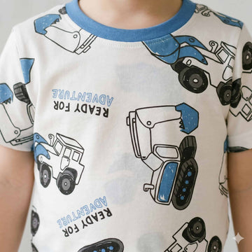 Robo Ride Boys Half Sleeves Short Set - White