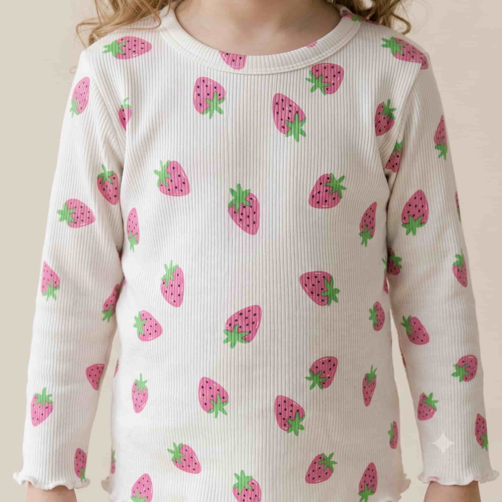 Berry Sweet Girls Full Sleeves Pajama Set - Cream