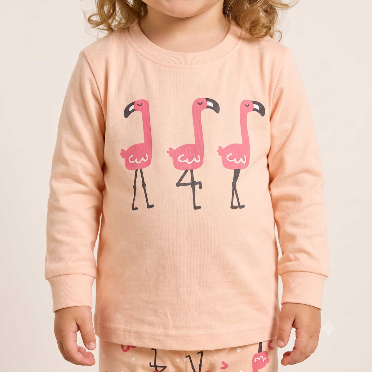 Flamingo Baby Girls Full Sleeves Pajama Set – Peach