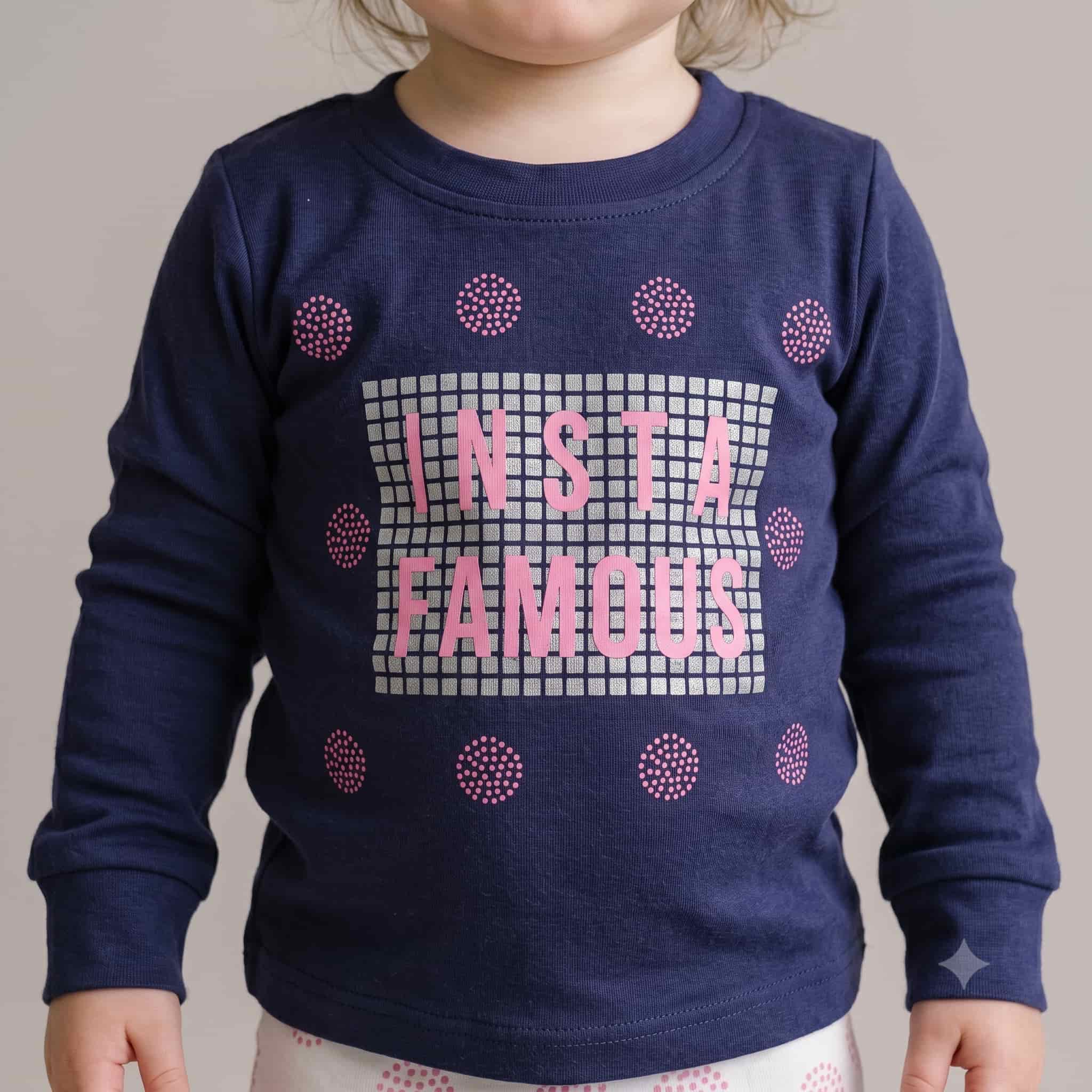 Insta Glam Baby Girls Full Sleeves Pajama Set - Navy Blue