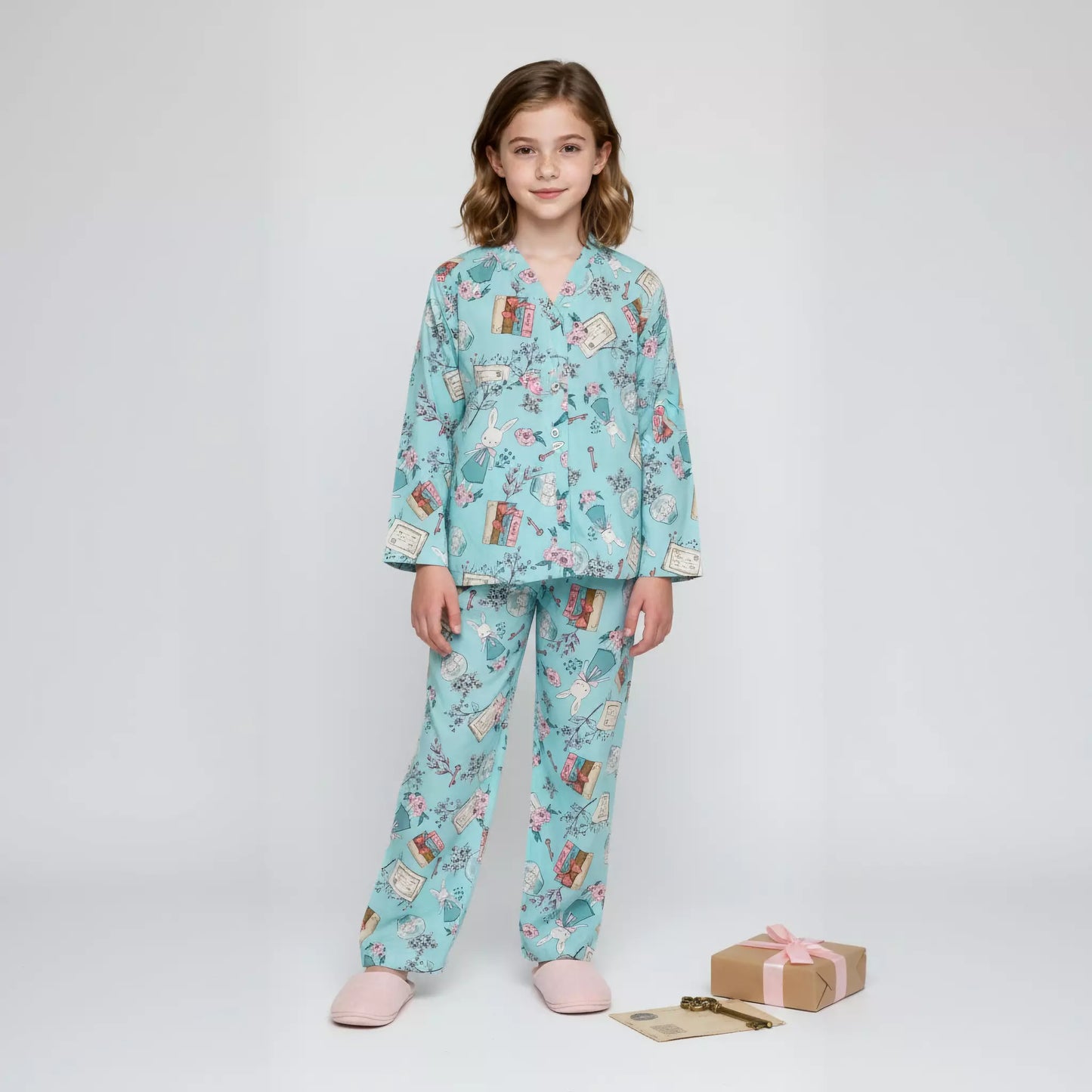 Mrs. Rabbit Girls Woven Button Pajama Set - Blue