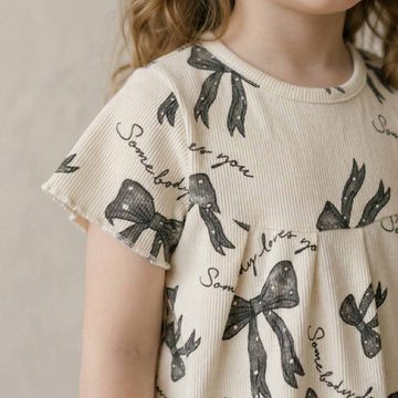 Bow Love Girls Pajama Set - Cream & Grey