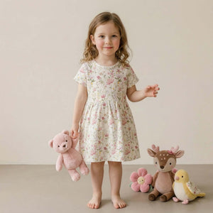 Spring Bloom Girls Frock - Cream