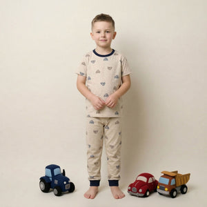 Car & Truck Boys Half Sleeves Pajama Set - Beige