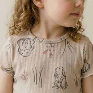 Cute Bunny Girls Short Sleeves Pajama Set - Brown