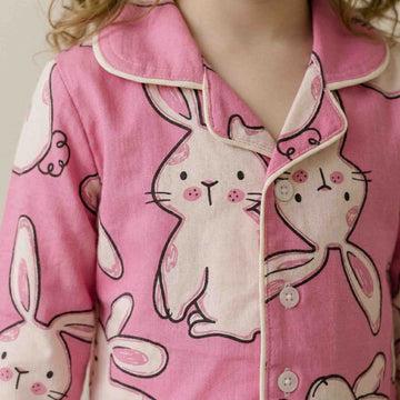 Bunny Girls Button Pajama Set - Pink