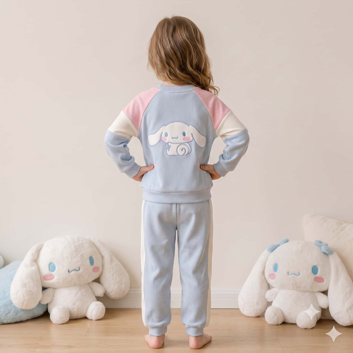 Cinnamoroll Girls Winter Full Sleeves Pajama Set – Pink, Cream & Sky Blue