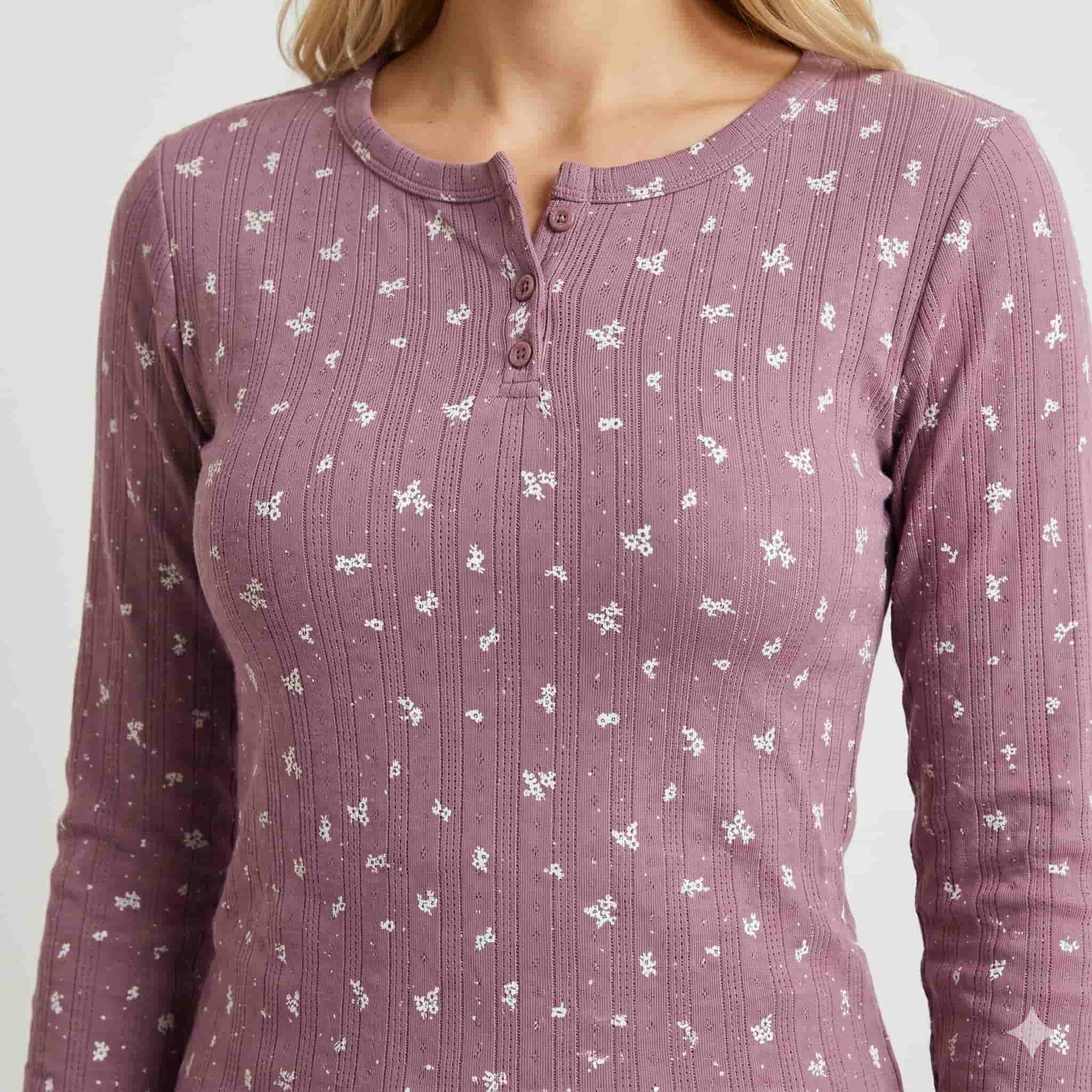Plum Petals Women Full Sleeves Pajama Set - Mauve