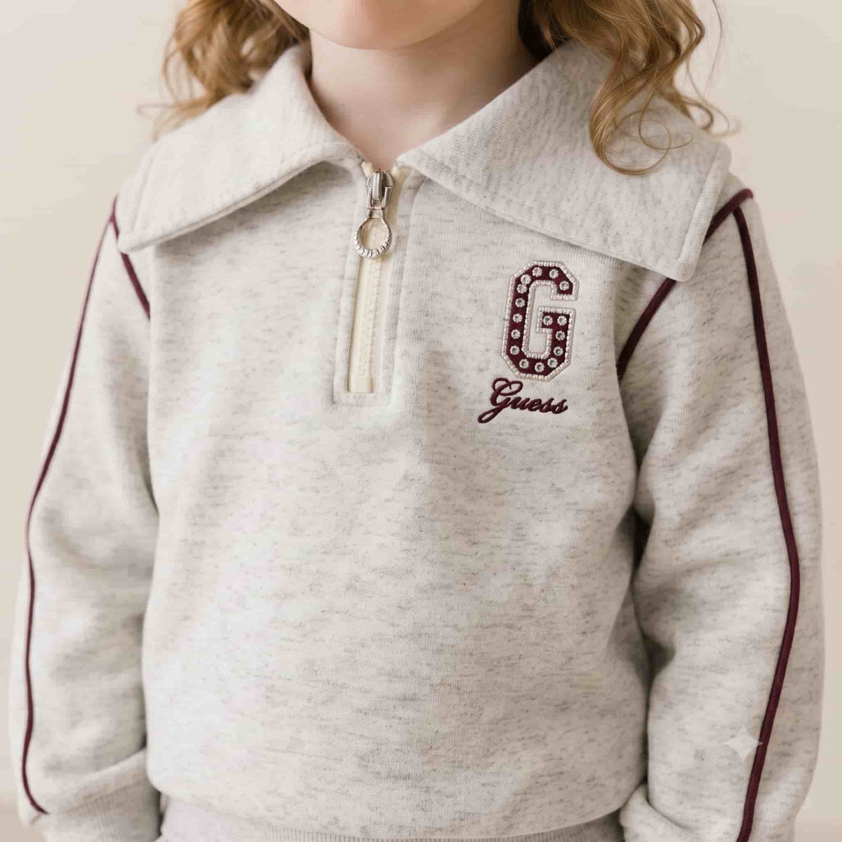 Ivory Grace Girls Winter Full Sleeves Pajama Set – Oatmeal & Maroon