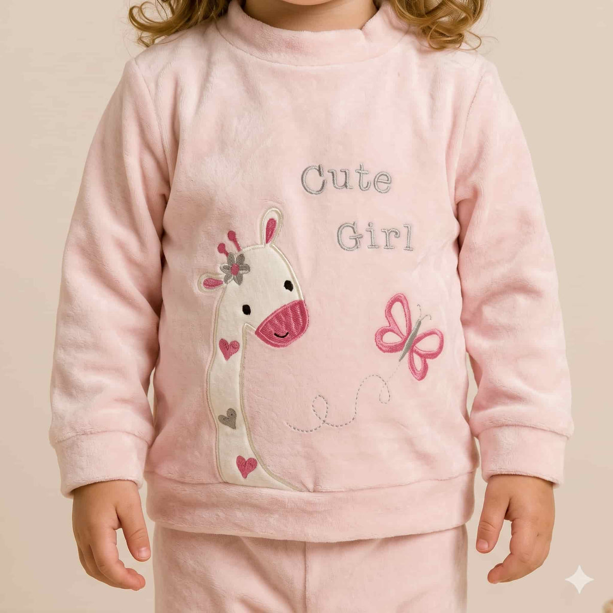 Giraffe Kisses Baby Girls Winter Full Sleeves Pajama Set – Baby Pink