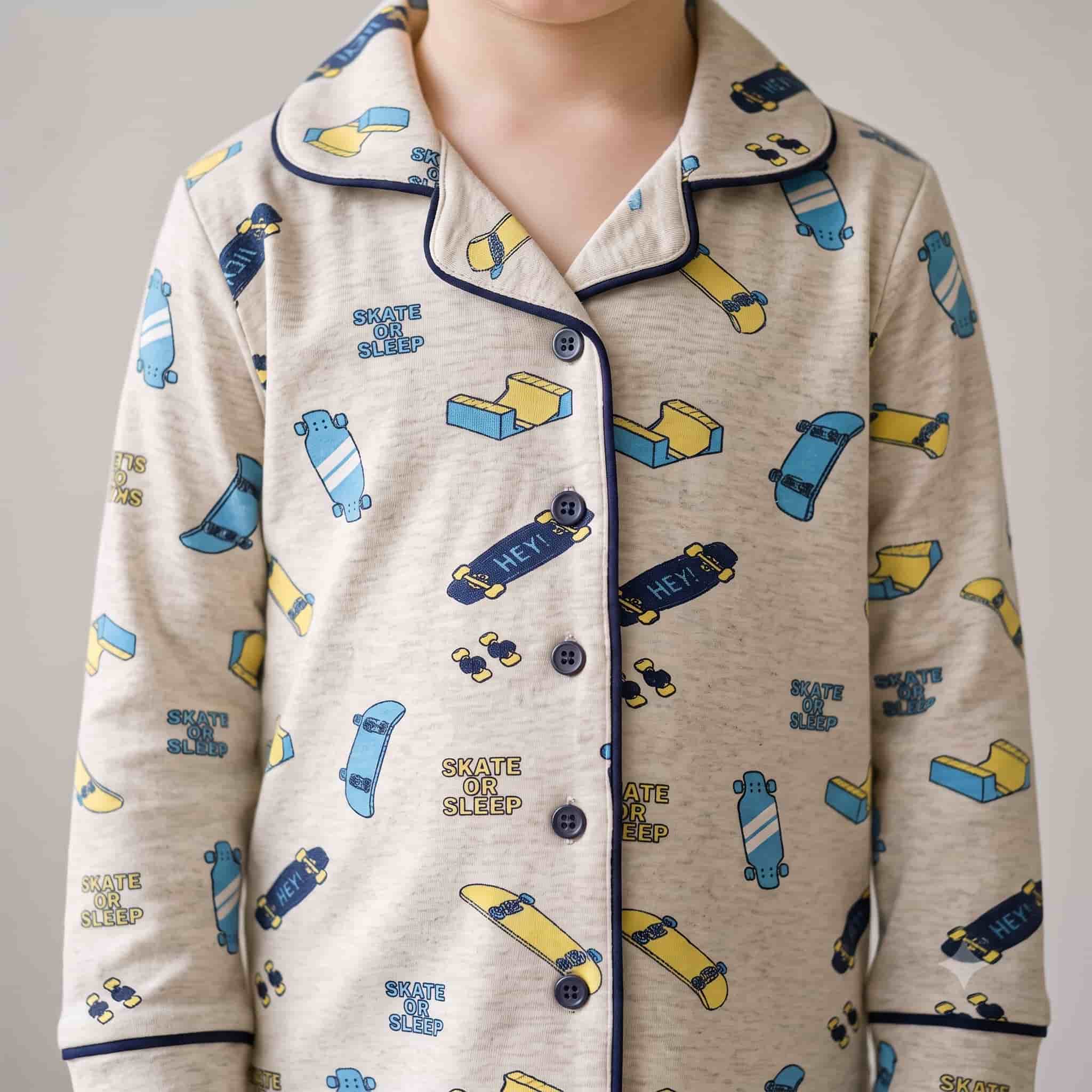 Skate Dreams Boys Full Sleeves Pajama Set - Beige