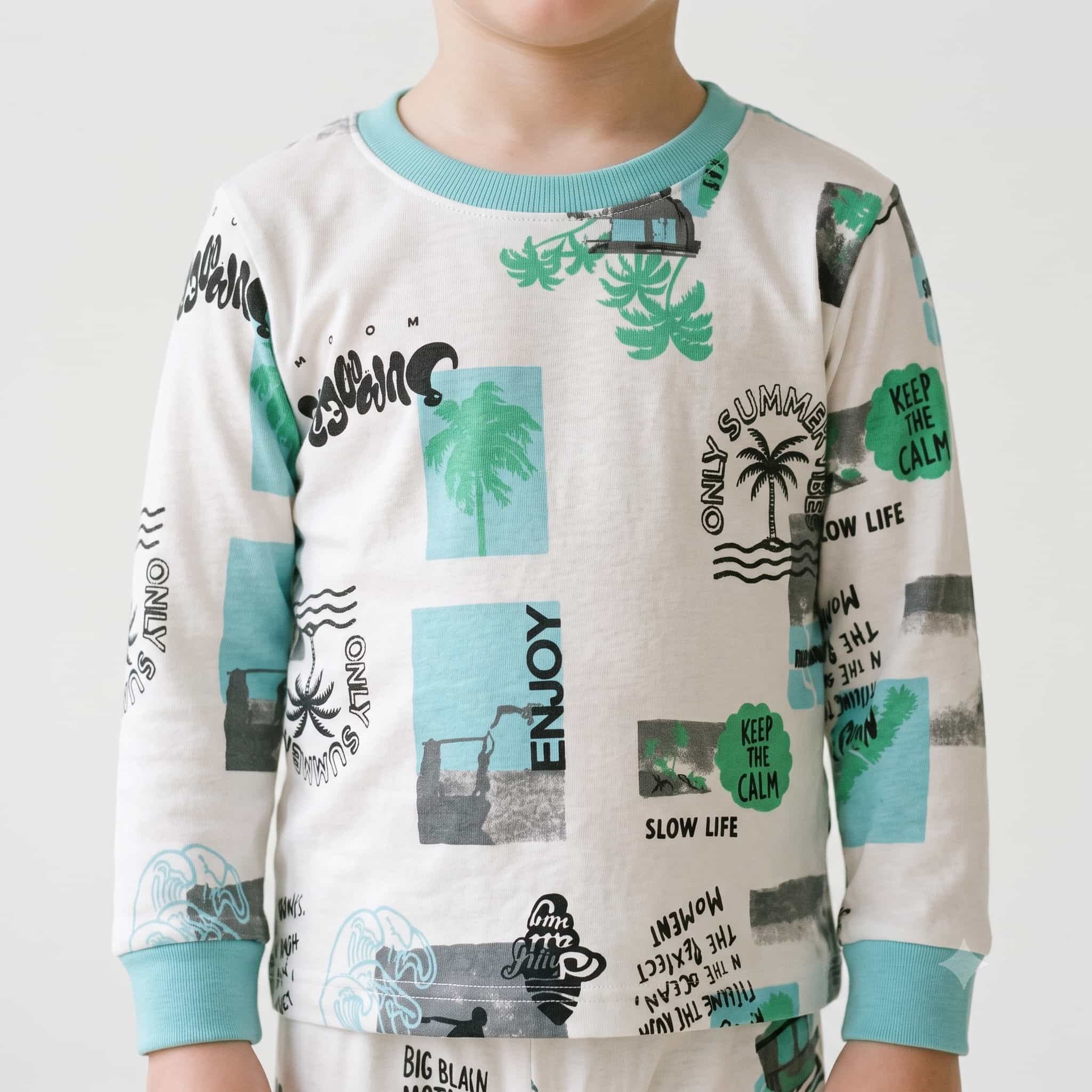 Island Vibes Boys Full Sleeves Pajama Set - Off White
