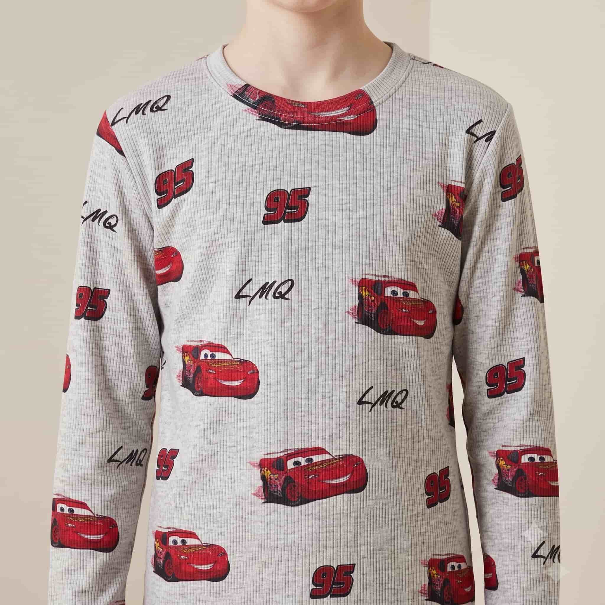 Mcqueen Car Boys Full Sleeves Pajama Set – Light Grey