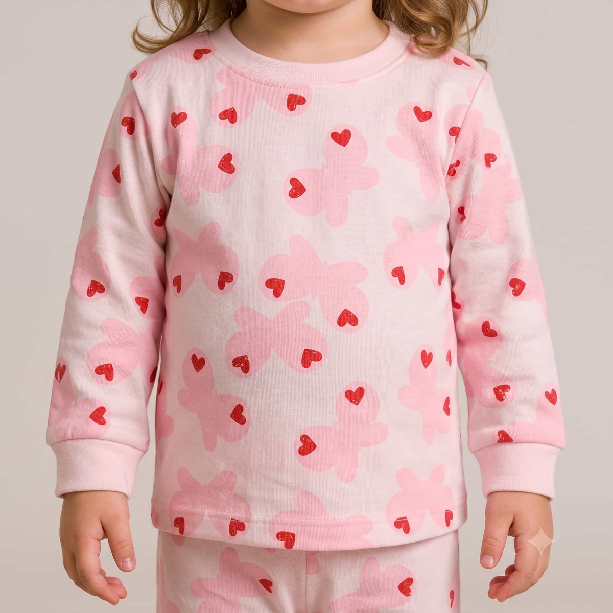 Heart Baby Girls Full Sleeves Pajama Set – Light Pink