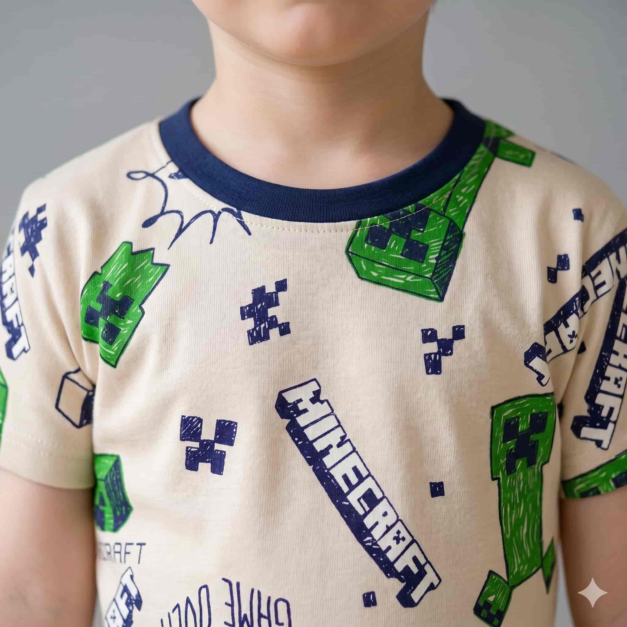 Mincraft Creeper Boys Half Sleeves Pajama Set - Beige