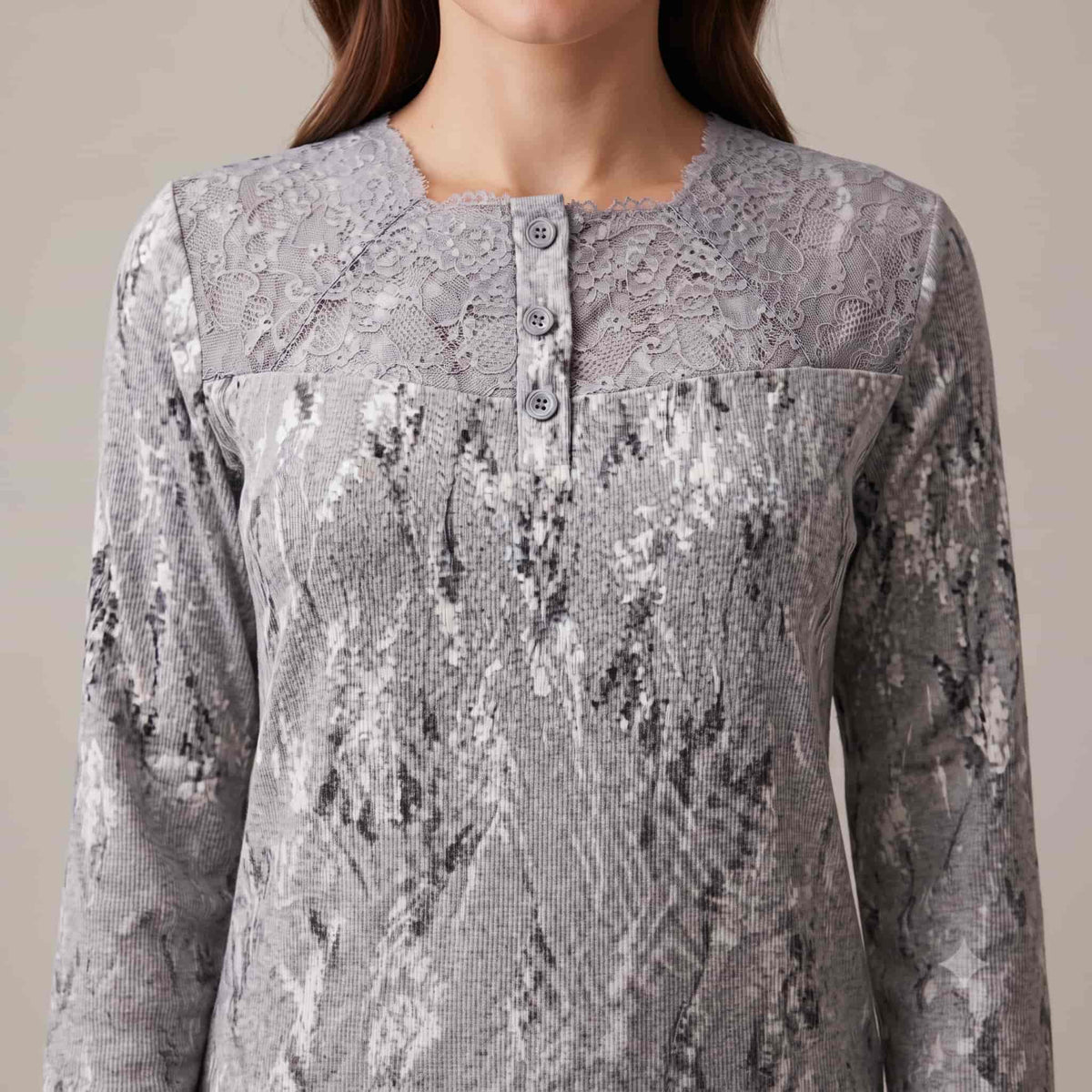 Silver Botanica Women Winter Full Sleeves Pajama Set – Ash Grey
