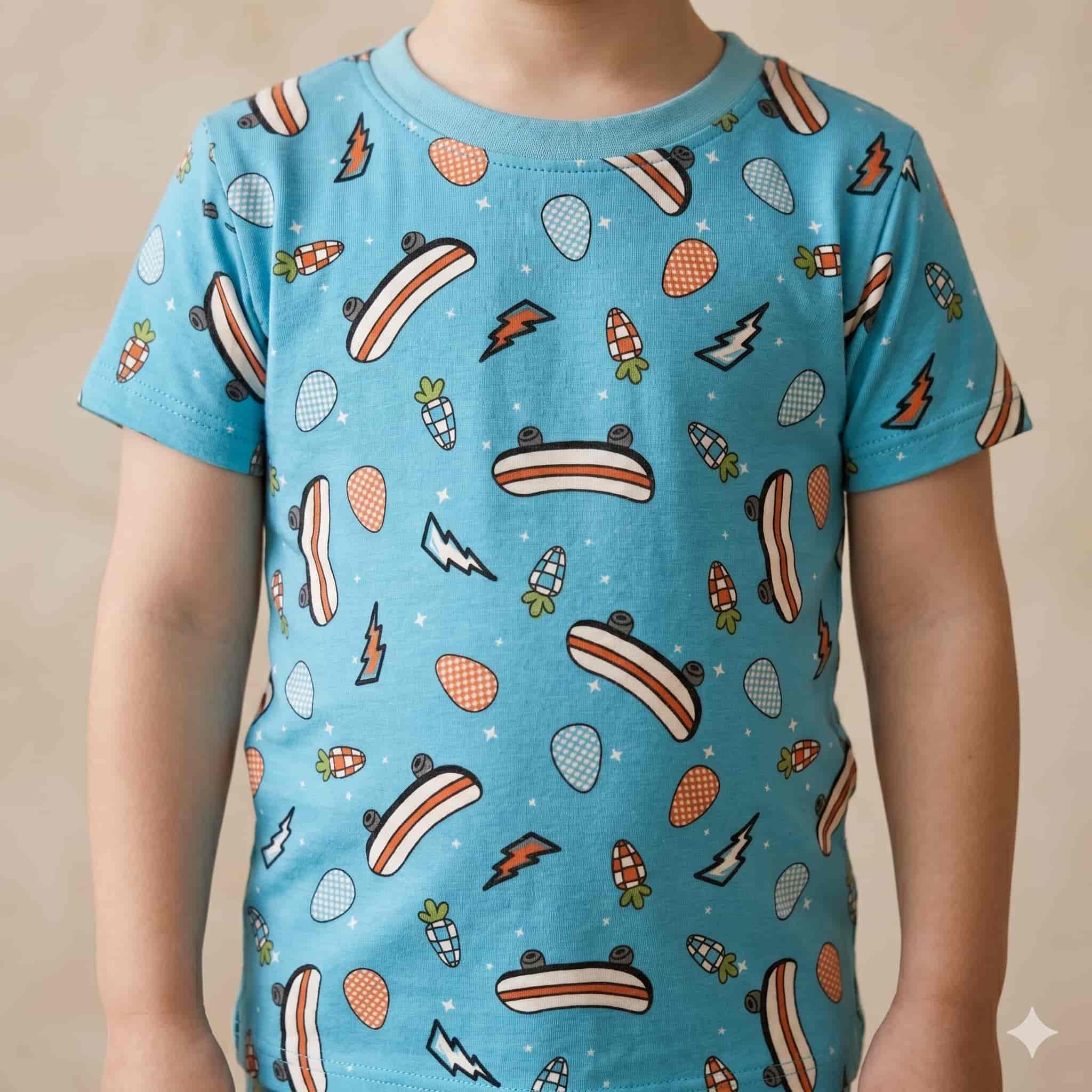 Skate Pop Boys Half Sleeves Pajama Set - Aqua Blue