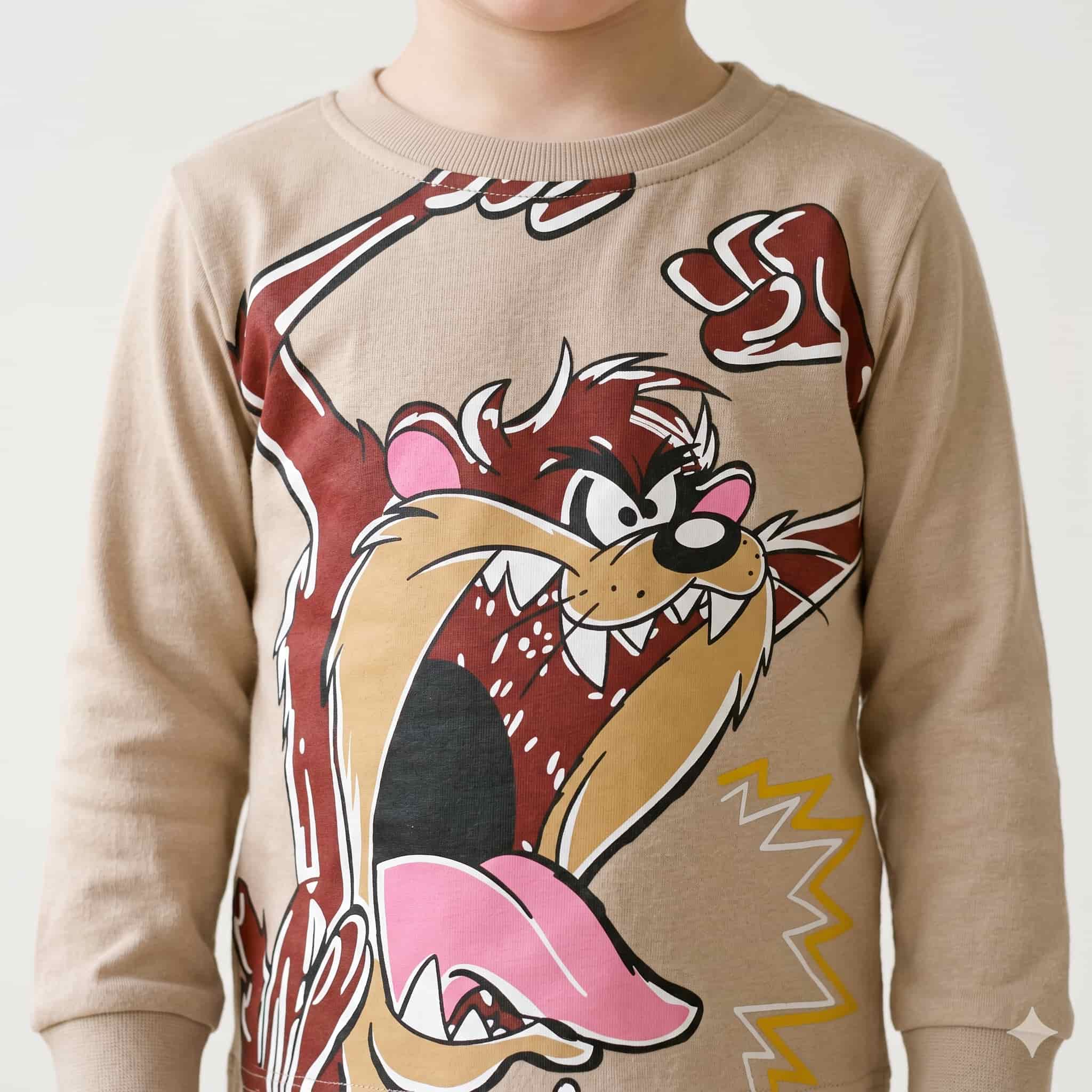 Wild Spin Boys Full Sleeves Pajama Set - Beige