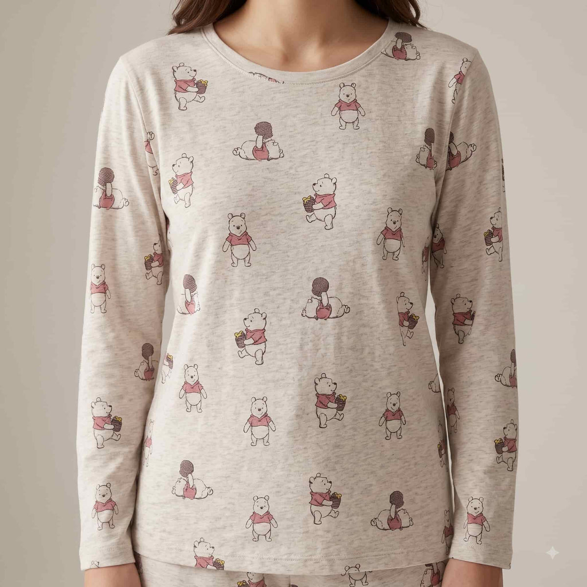 Pooh Women Full Sleeves Pajama Set - Beige