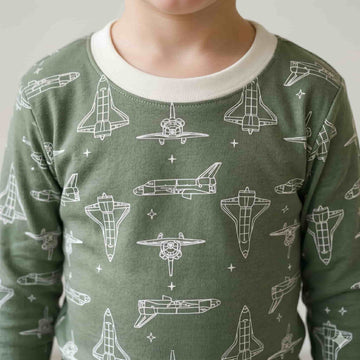 Stellar Voyage Boys Full Sleeves Pajama Set - Green