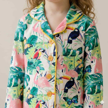 Jungle Joy Full sleeves Girls Button Pajama Set - Multicolor