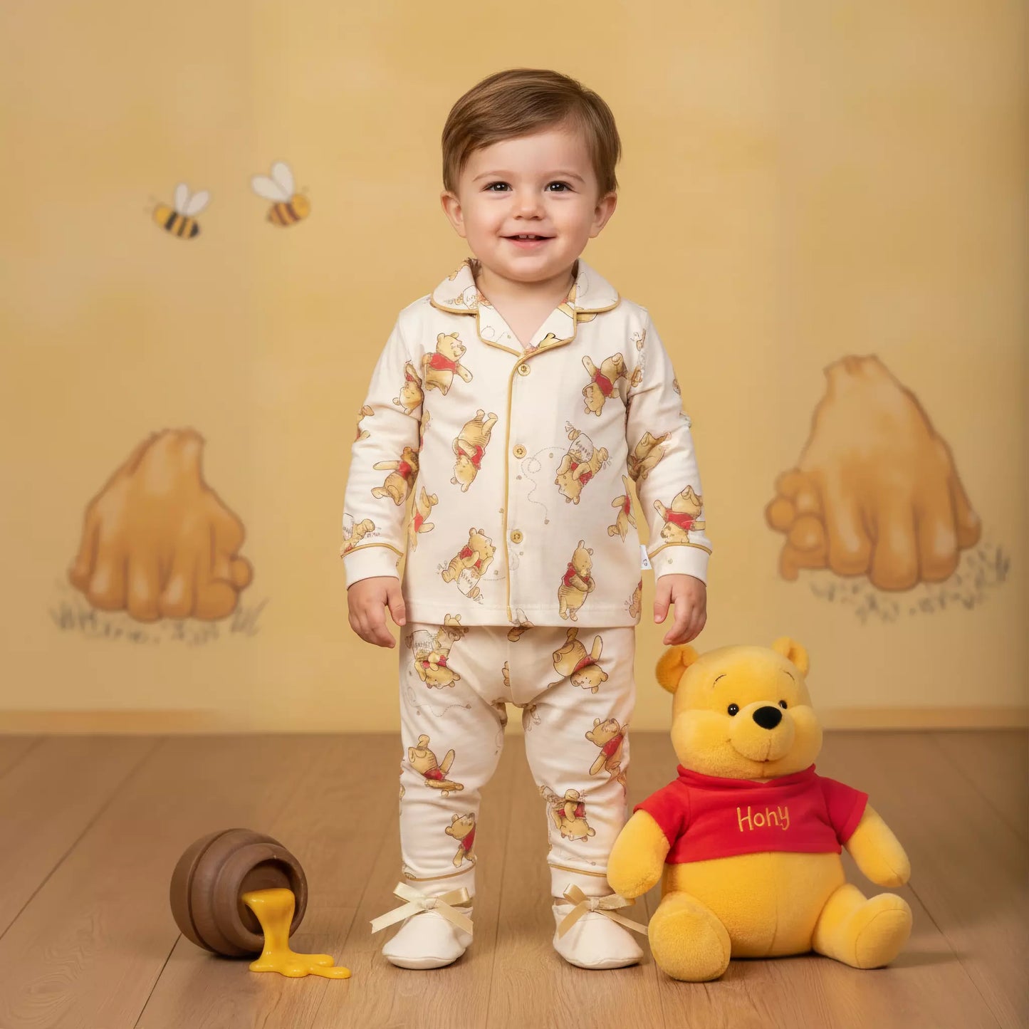 Pooh Baby Boy Button Pajama Set- Yellow