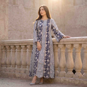 Ethnic Floral Panel Print Women Darra - Black & Grey