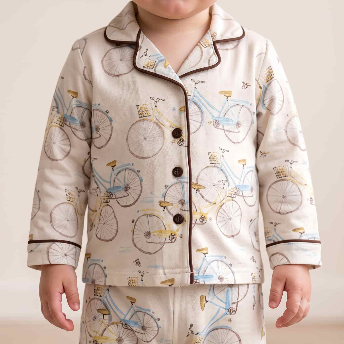 Vintage Wheels Baby Boys Full Sleeves Pajama Set - Cream