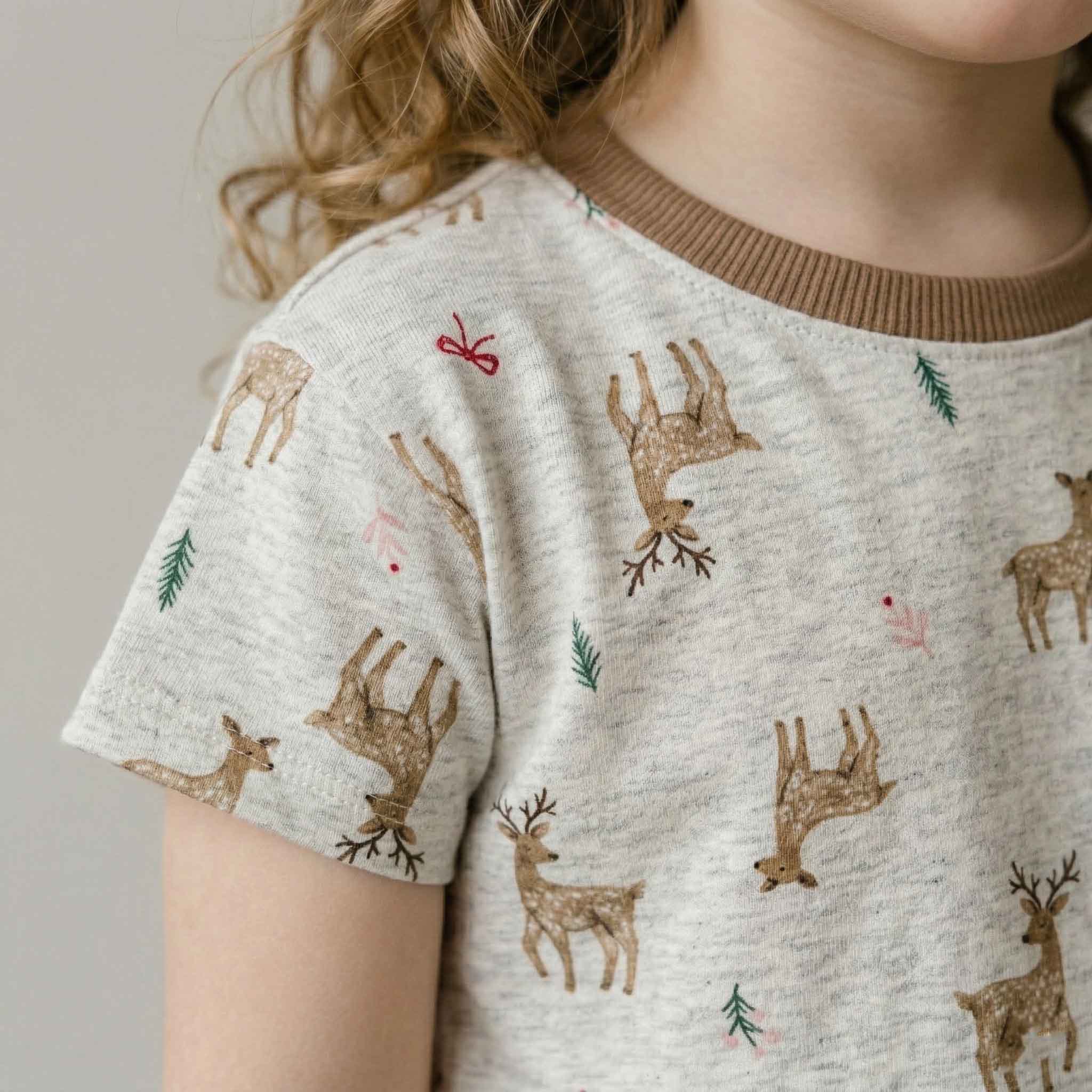 Reindeer Girls Pajama Set - Light Brown