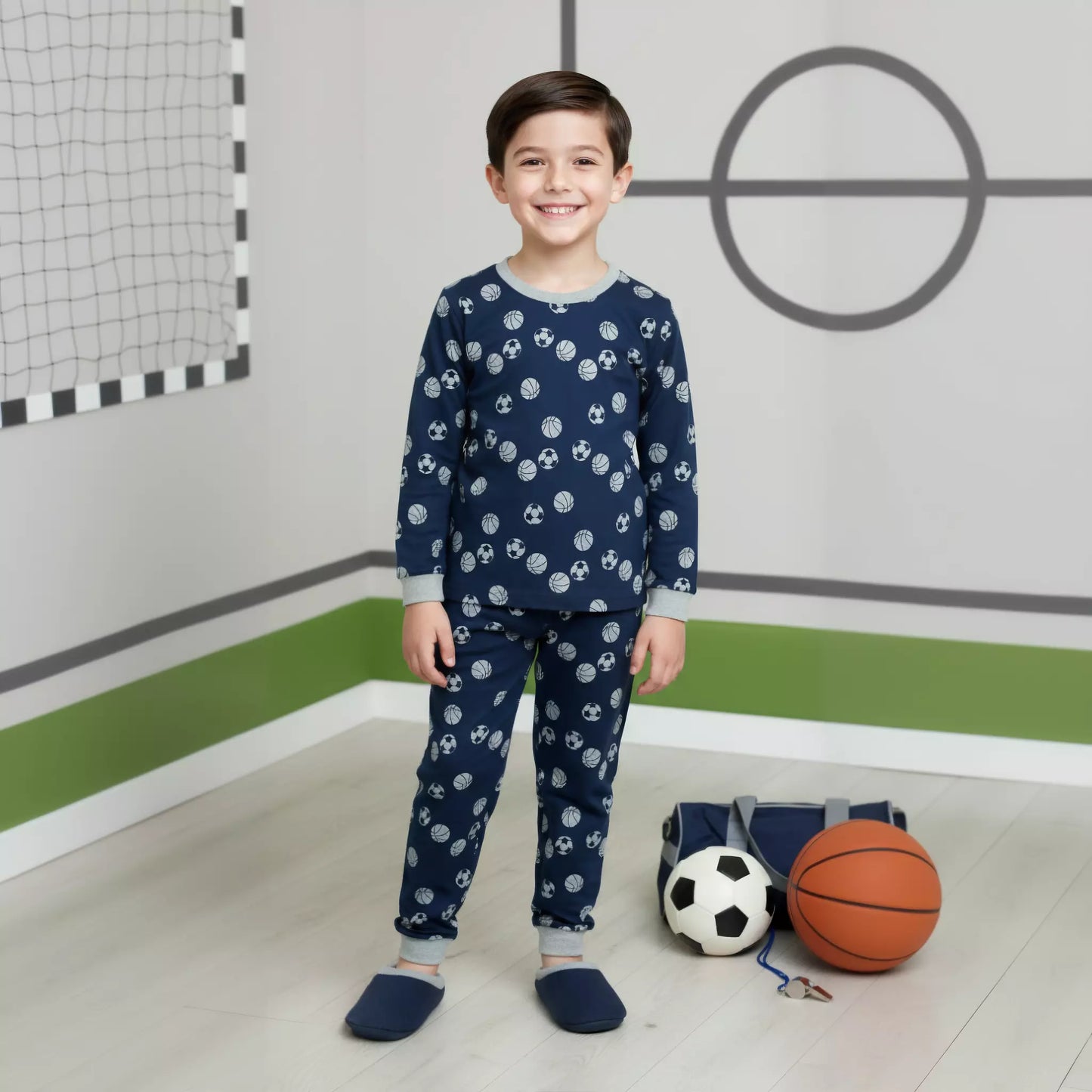 Basket Ball Boy Pajama Set- Dark Blue