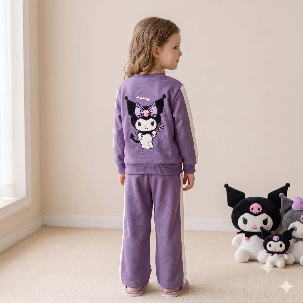 Kuromi Girls Winter Full Sleeves Pajama Set – Lavender Purple & White