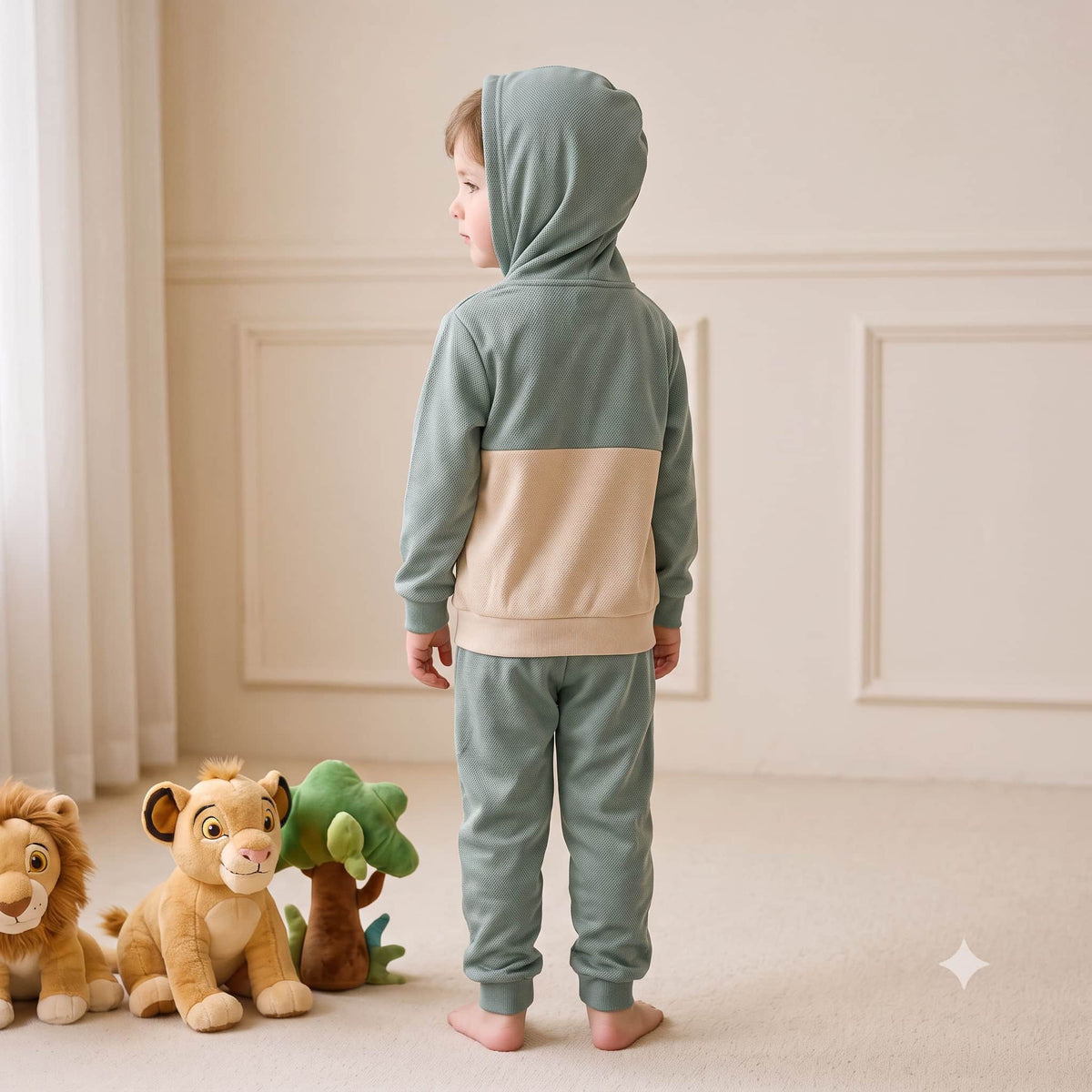 Simba Lion King Boys Winter Full Sleeves Pajama Set – Sage Green & Cream