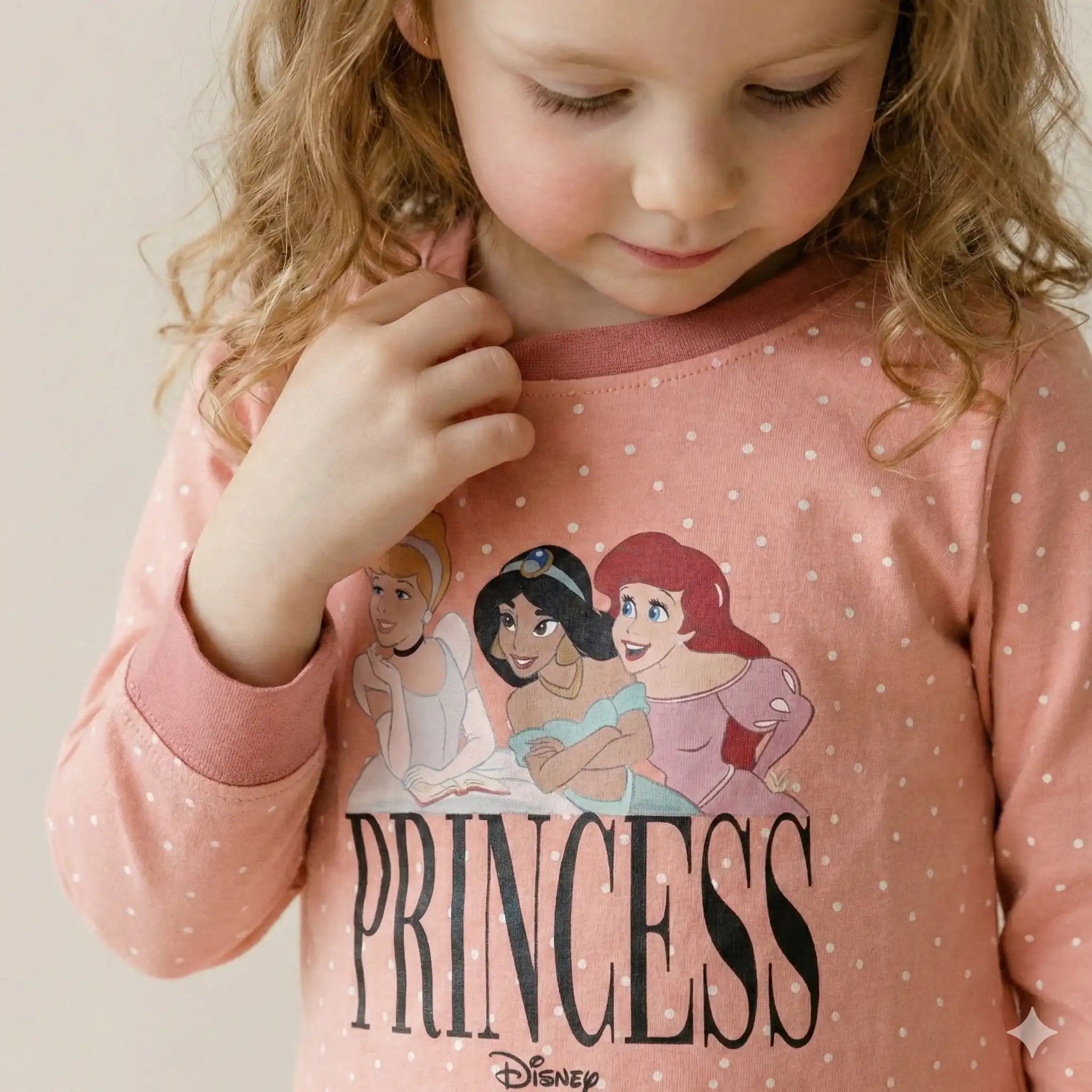 Disney Princess Girl Full Sleeves Pajama Set-Peach