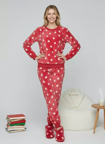 Star Women Polar Pajama Set- Red