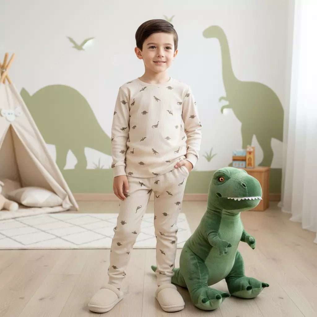 Dino World Boy Pajama Set- Beige
