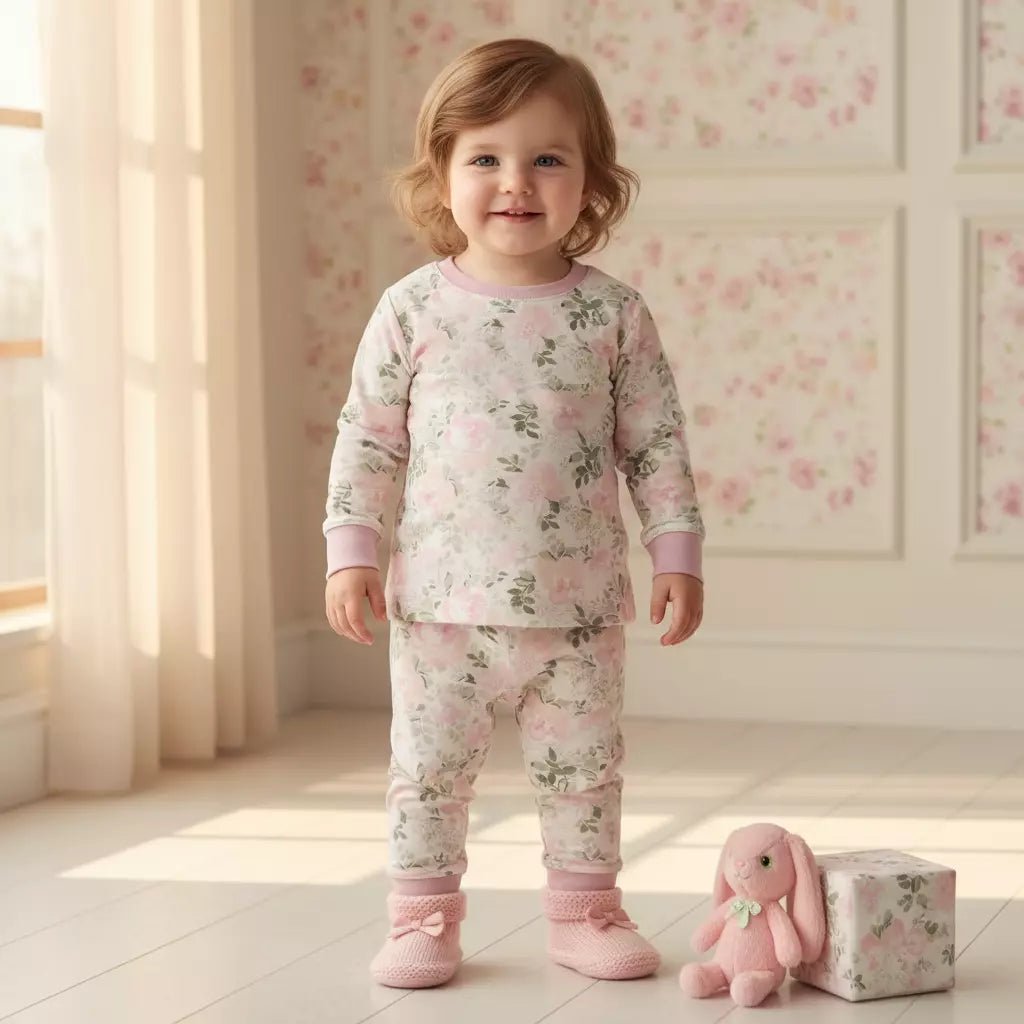 Pastel Rose Baby Girl Pajama Set- Pink