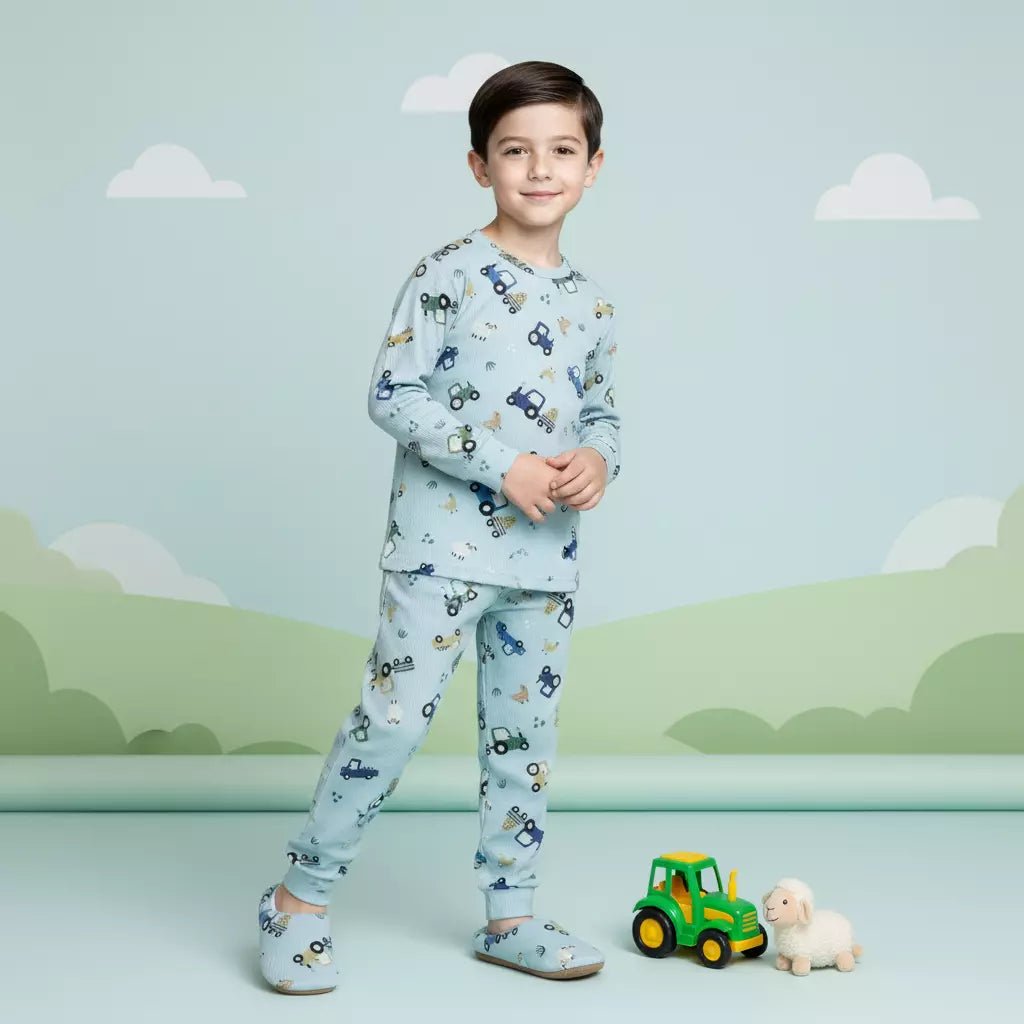 Farming Truck Boy Pajama Set- Blue