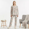 Blossom Flower Zip Neck Women Pajama Set- Beige