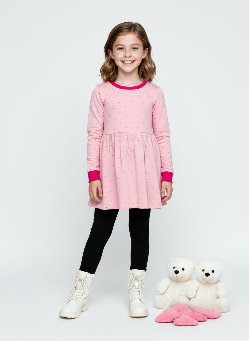Pink Dot Girl Fleece Fustan- Pink