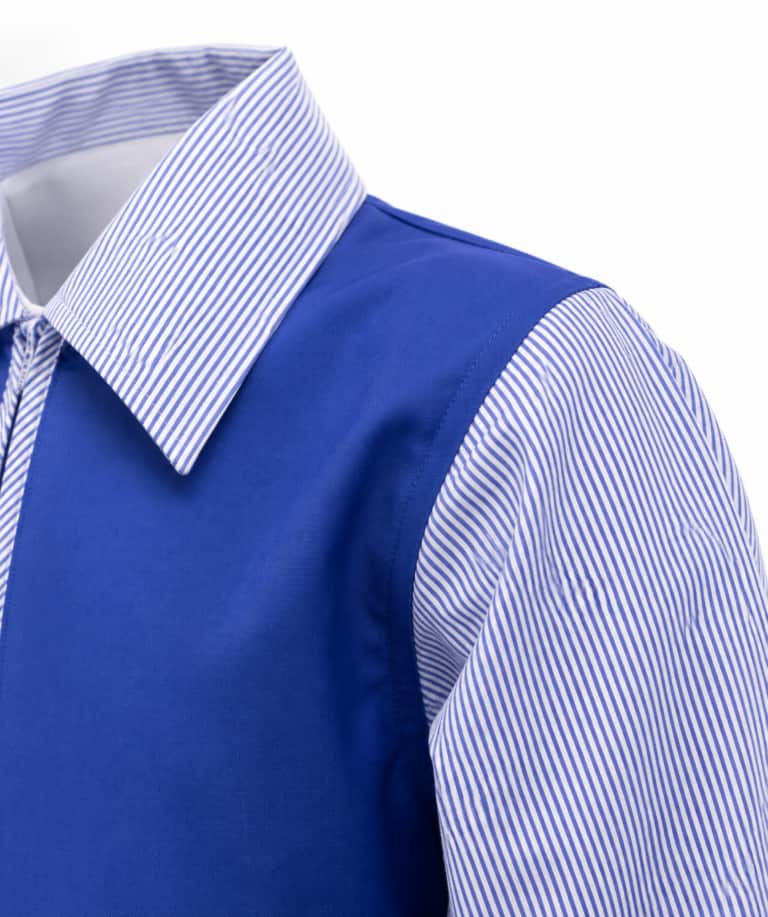 Amir - Blue school dress with long sleeves, half front zipper, and pockets - Girls