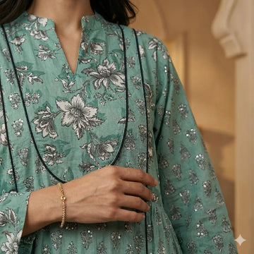 The Floral Tiered Women Daraa- Sage Green